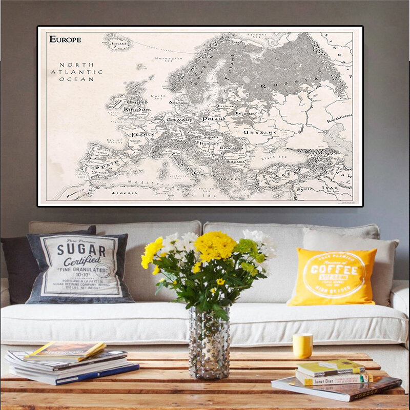 Simple Retro แผนที่ยุโรปไม่ทอภาพวาดผ้าใบ150X100ซม.โปสเตอร์สำหรับ Office Home Wall ตกแต่งโรงเรียนอุปกรณ์