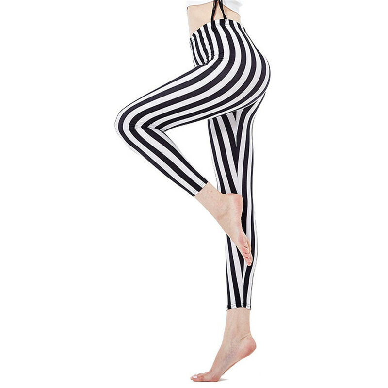 YGYEEG New Women Legging Pencil Pants High Waist Dot Stripes Printed Elastic Graffiti Trousers Push Up Sport Fitness Running Gym