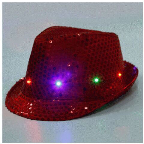 Led luminoso sequin jazz hat homem palco desempenho feminino flash magic bar discoteca festa desempenho deslumbrante vermelho