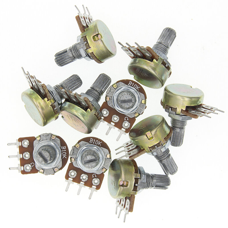 10PCS WH148 B1K B2K B5K B10K B20K B50K B100K B500K 3Pin Linear Potentiometer 15mm Shaft With Nuts And Washers