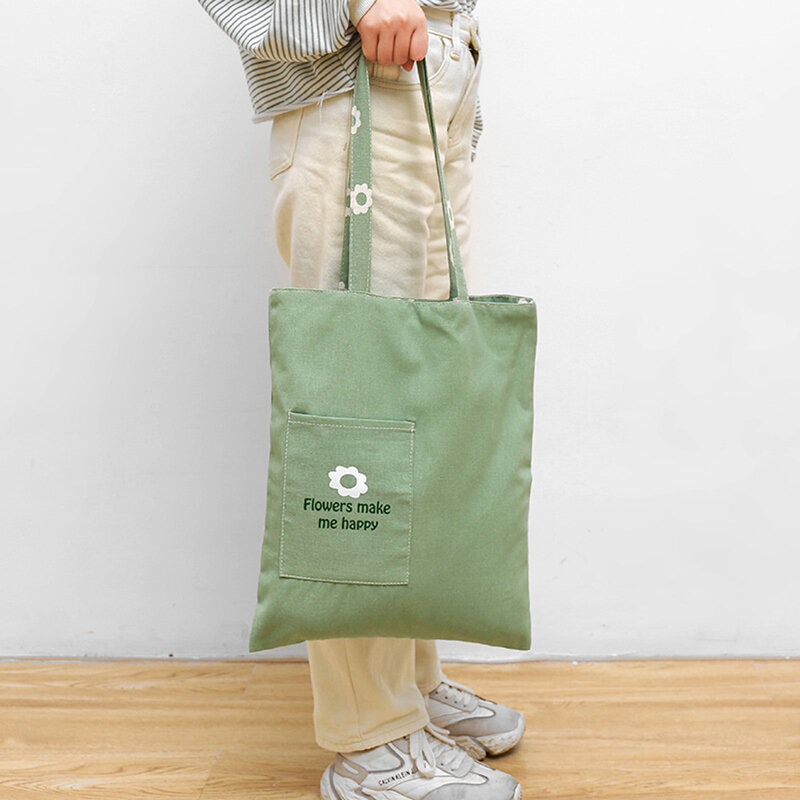 Новая двухсторонняя сумка из хлопка и льна, с карманом для продуктов, многоразовая сумка для хранения продуктов