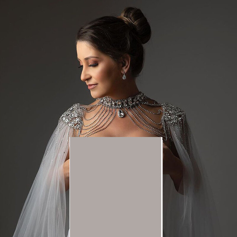 Fotografia ciążowa rekwizyty Rhinestone Crystal w ciąży naszyjnik na ramię perła kobiety Prom Wedding Shoulder biżuteria łańcuszek