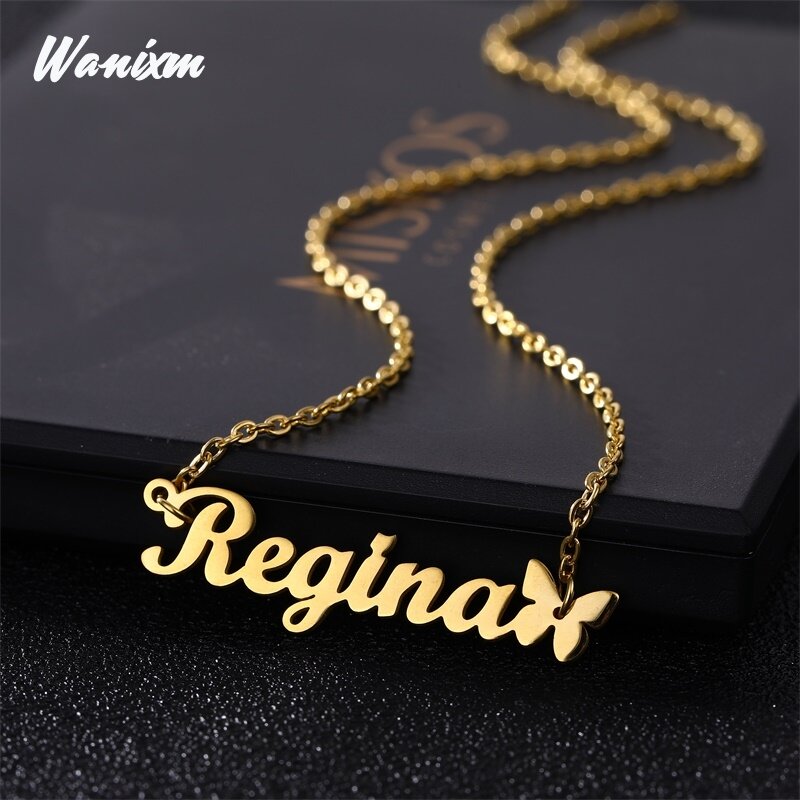 Custom Necklace Butterfly Pendant Stainless Steel Gold Chain Personalized Name Necklaces Choker Jewelry Necklaces for Women