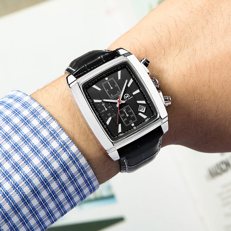 CRAFT HEARTS Brand Men's Watch Multi-function Sports Leather Creative Rectangular Men Watches Luminous Reloj Hombre Clock 2020