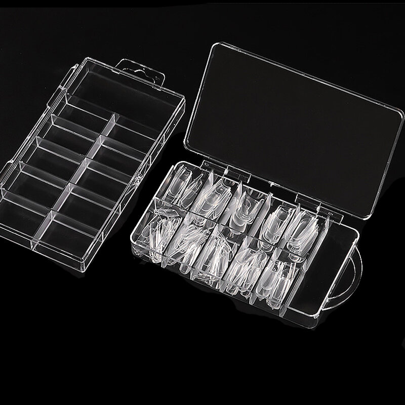 Transparent Empty Box False Nail Art Tips Storage Container Organizer Case 11 Cells Divided Acrylic Nails Accessores Tools Boxes