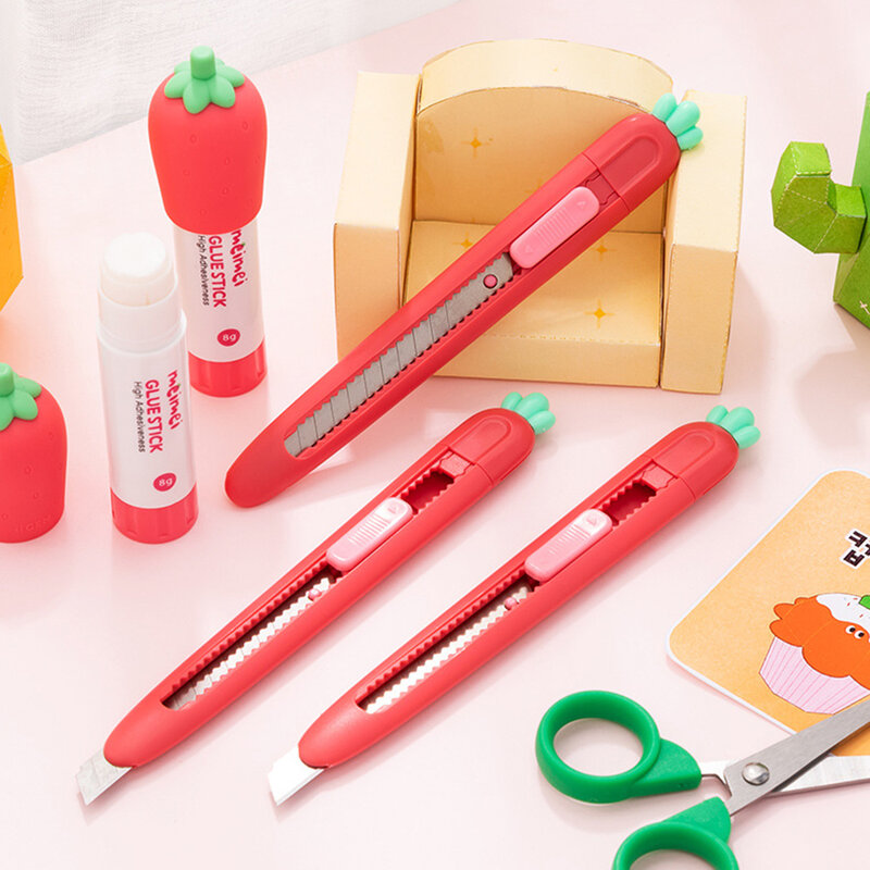 Cuchillo de afeitar retráctil en forma de zanahoria, sobre DE ARTE lindo, cuchillo utilitario para paquetes, cortadores de cajas, corte de papel, cartón artesanal, etc.