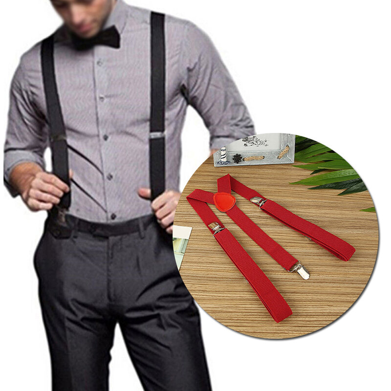 Gorąca sprzedaż szelki dla mężczyzn kobiety 2.5CM szeroki moda regulowany klips na y-back elastyczne, czarne czerwone szare spodnie szelki