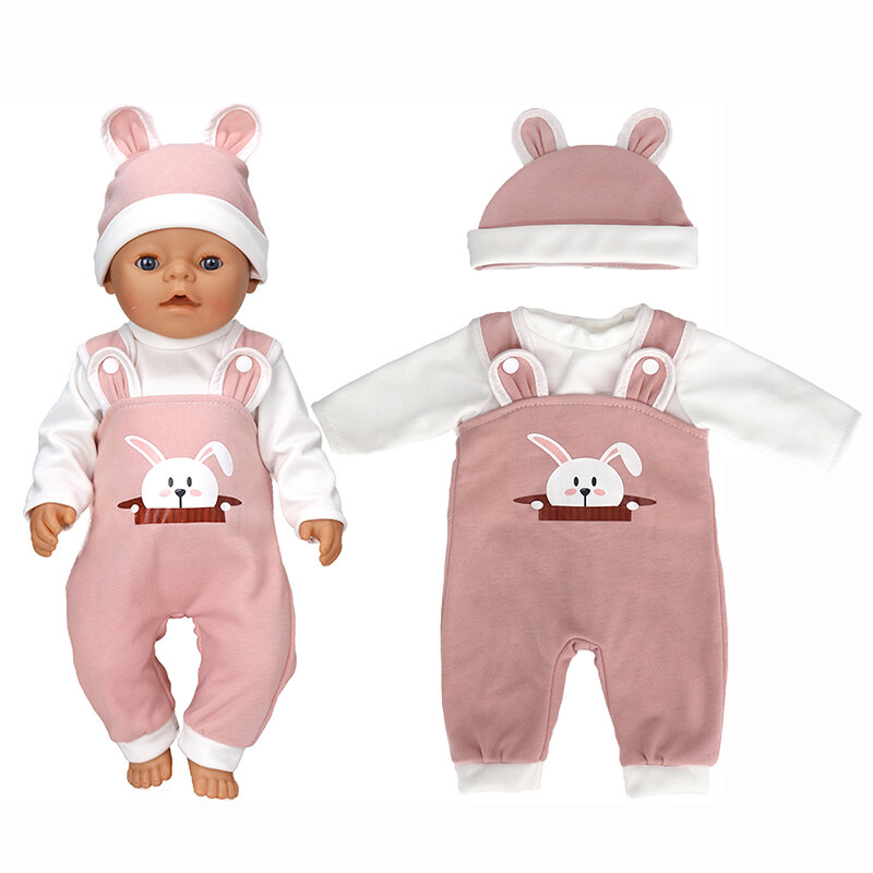 핑크 점프수트 + 모자 인형 옷, 신생아 인형 옷, 43cm 아기용, 17 인치