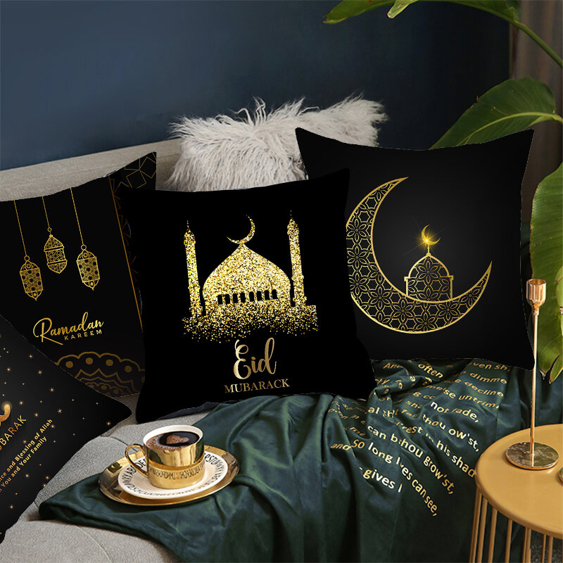Eid Mubarak Decor Cushion Cover Moon Star Ramadan Kareem Pillowcase Islamic Mulism Sofa Car Home Decorative Throw Pillowcase