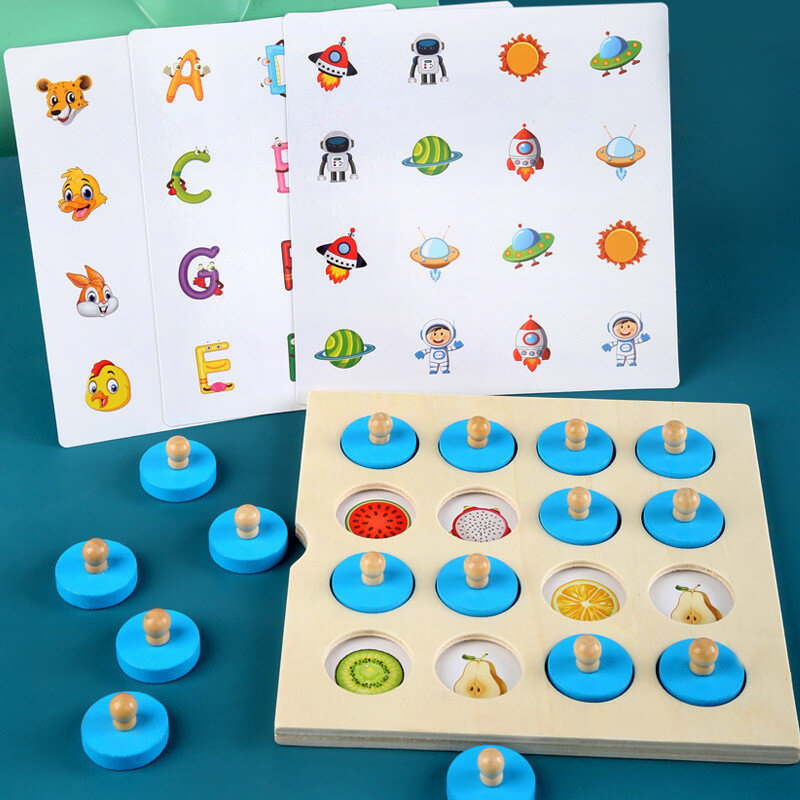 Gioco di scacchi con partita di memoria in legno giochi di allenamento da tavolo divertenti abilità cognitiva educativa giocattoli Puzzle in legno per regalo per bambini