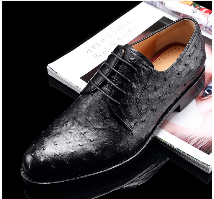 جديد حقيقي حقيقي جلد النعامة موضة حذاء الأعمال اللباس الرسمي الرجال حذاء مع اللون البيج البقر بطانة و قاعدة جلد البقر الحقيقي
