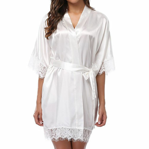 Gaun Renda Sutra Pakaian Tidur Wanita Jubah Mini Jubah Mandi Renda Setengah Lengan Pakaian Dalam Seksi Gaun Malam Thongs Baju Tidur