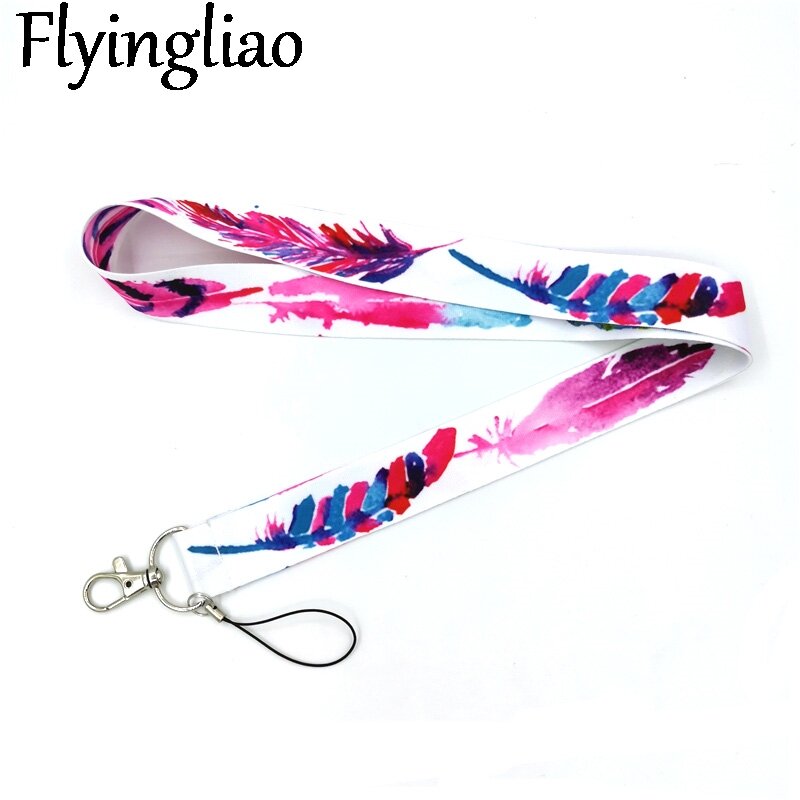 Colorful Feathers Leaves Cartoon Cute Credit Card Holder Lanyard Women Men Kid Student Retractable Badge Reel ID Name Bus Clips
