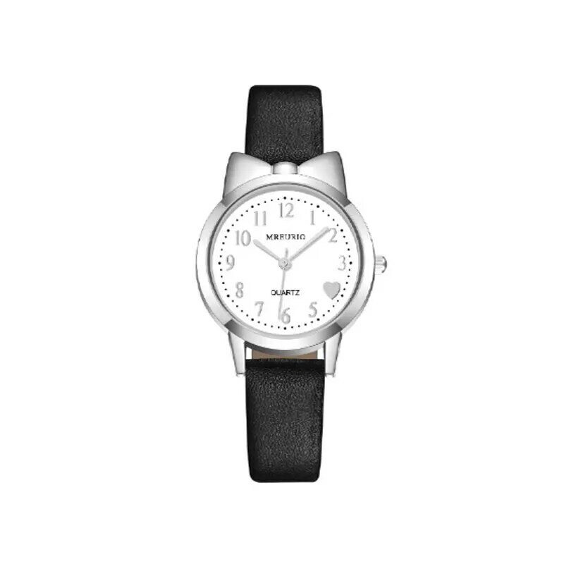 Новый продукт, милые золотые часы с цифровым циферблатом бантик сердце Love, модные кварцевые часы с кожаным ремешком для девочек, наручные часы 2020