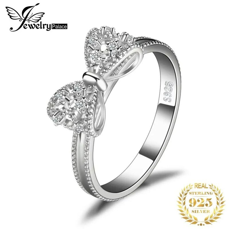 JewelryPalace simpul busur 925 perak murni cincin zirkonia kubik untuk wanita hadiah perhiasan mode
