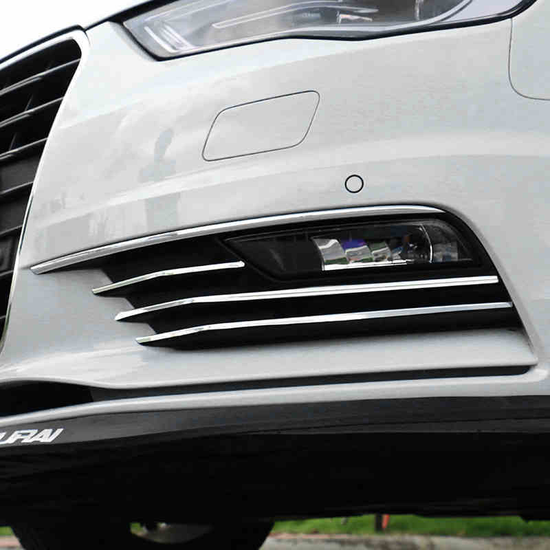 Carro frente nevoeiro lâmpada grade decoração capa, tiras de aço inoxidável, exterior moldagem decalques, Audi A3, 8V, 2013-2016, 6pcs