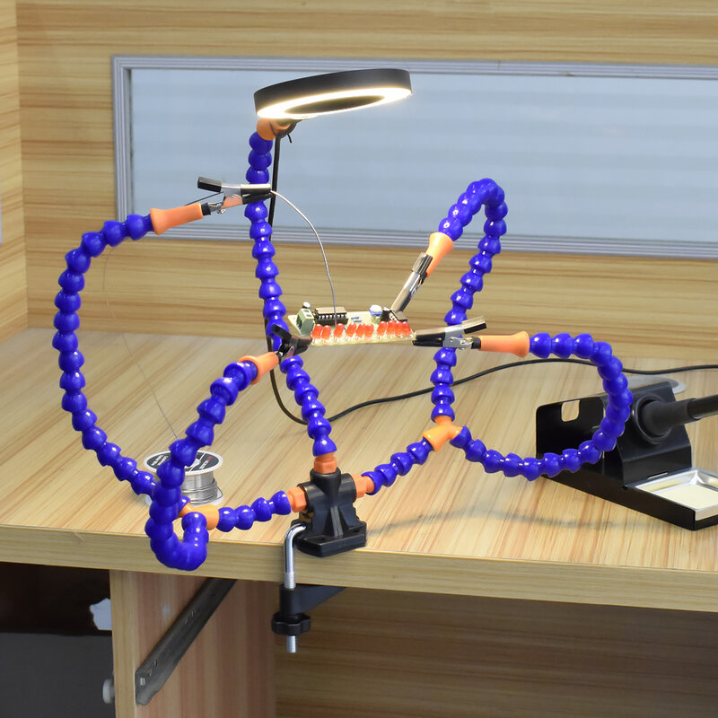 NEWACALOX-abrazadera de mesa para soldar, herramienta de tercera mano, estación de soldadura, lupa iluminada USB 3X, herramienta de reparación de soldadura