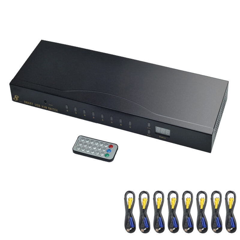 صندوق تبديل 8 منافذ USB KVM ، مناسب للثمانية مضيف لمراقبة القرص الصلب لتبادل مجموعة لوحة المفاتيح والماوس والشاشة ومفتاح VGA