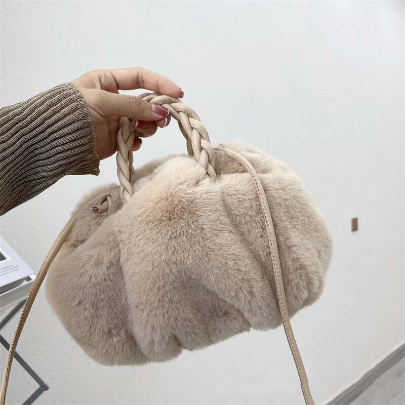 Однотонная плиссированная Сумка-тоут, модная мягкая плюшевая женская дизайнерская сумочка, дорожные сумки на плечо с подмышками с тыквой