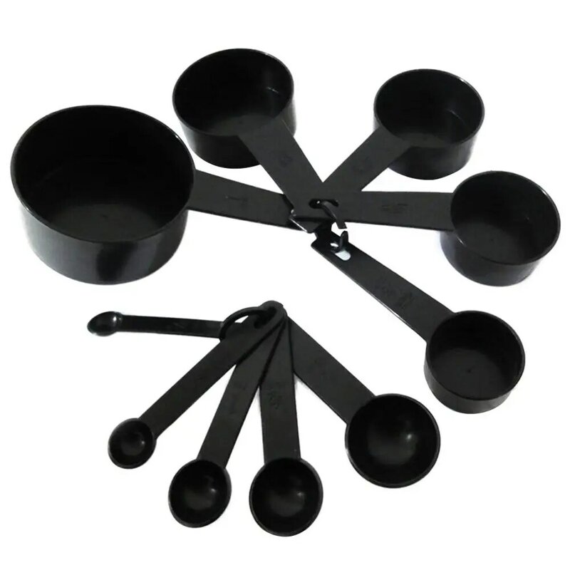 10pcs Measuring Spoons Cups Set  Black Plastic tsp bsp coffee spoon Kitchen Baking Cooking tool