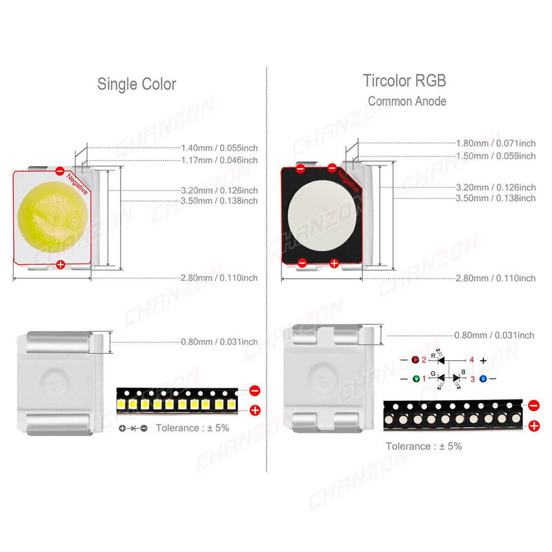 Chip de diodo LED para lámpara de PLCC-4, 100 SMD, blanco cálido, rojo, verde, azul, amarillo, naranja, UV, morado, rosa, RGB, PLCC2, emisor de luz, 3528 uds.