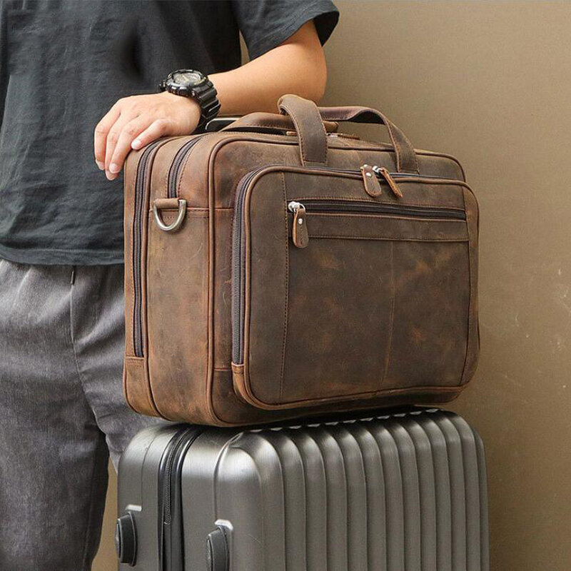 Высококачественный брендовый портфель для мужчин, мужская деловая сумка, винтажная дизайнерская сумка, портфель для ноутбука из кожи Крейзи Хорс