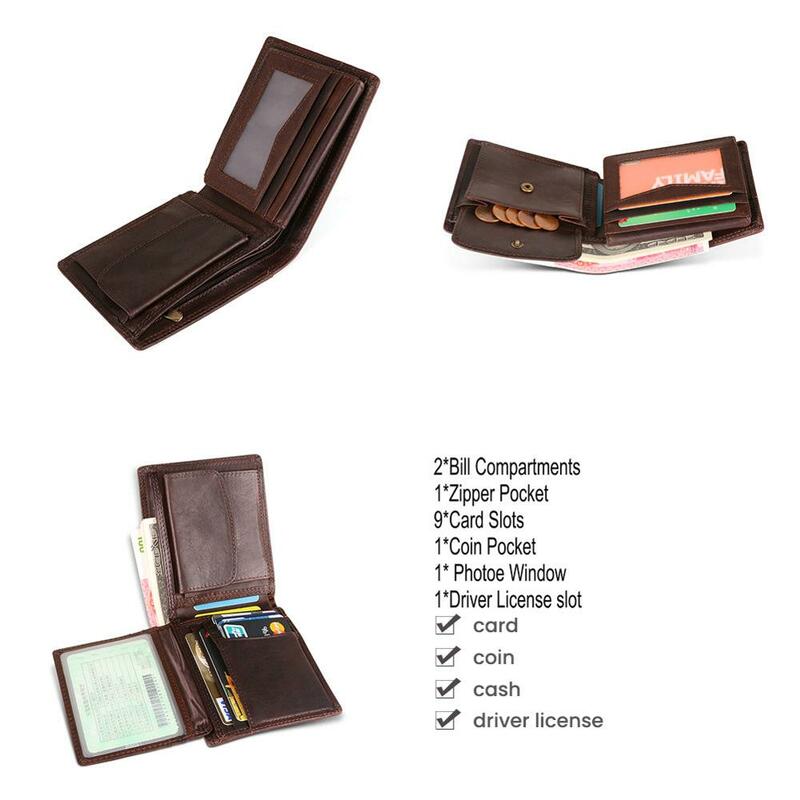 GENODERN 새로운 Rfid Bifold 남자 지갑 비즈니스 남성 지갑 동전 주머니 카드 홀더 사진 홀더 짧은 지갑