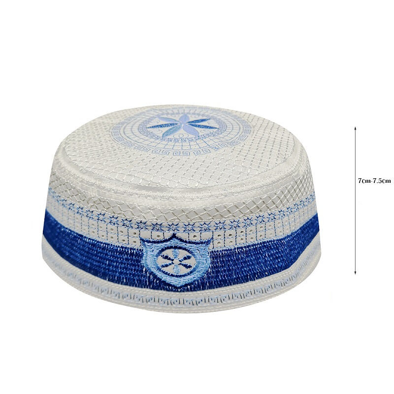 Fashion Design mężczyźni niebieskie muzułmańskie czapki modlitewne dla mężczyzn indie islamskie kapelusze Yarmulke żydowskie Kippah Moslim żydowskie akcesoria kapelusze