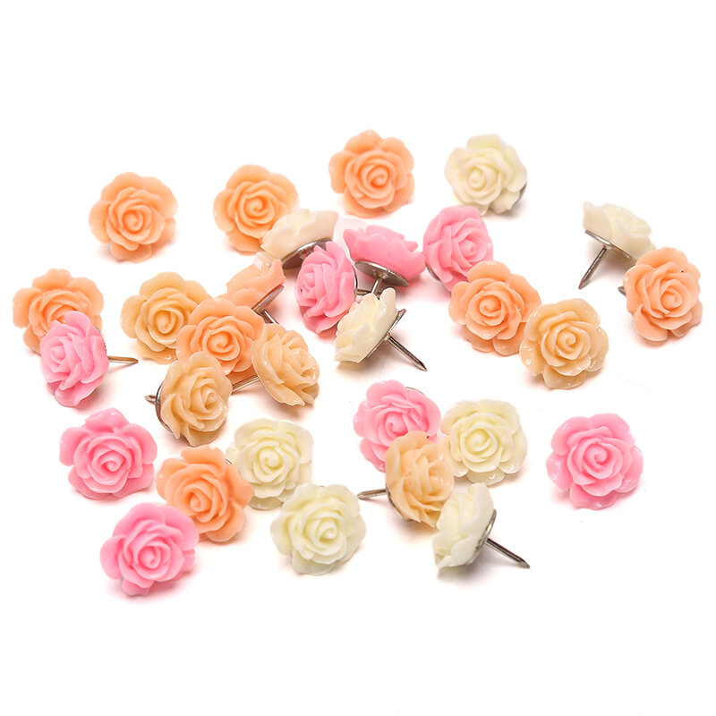 30pcs/Box Cute Rose Flower Decorative Thumbtacks Cork Board Push Pins for Office School Stationery Supplies