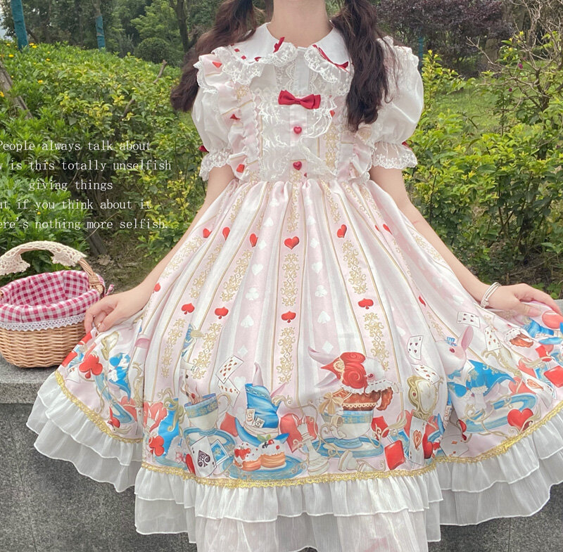 Lolita giapponese Tea Party Suspender Jsk Dress Girl Pink Doll Collar Shirt Summer Daily Dress