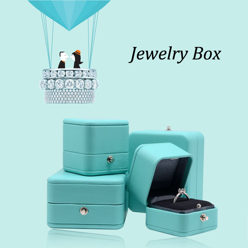 New Romantic Blue Leather Jewelry Display Ring Box Pendant Holder Gift Packaging Storage Jewellery Organizer for Wedding Propose
