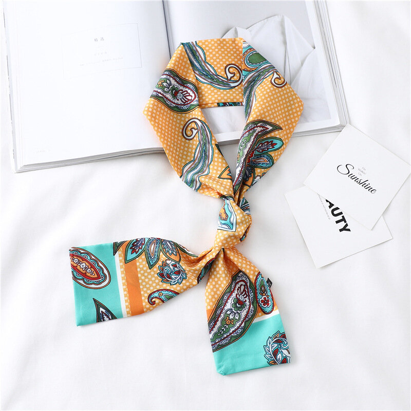 2022 Designer Silk Scarf Women Neck Scarfs Luxury Print Narrow Skinny Hand Bag Ribbon Wrap Lady Hair Band Girl Headband Gift