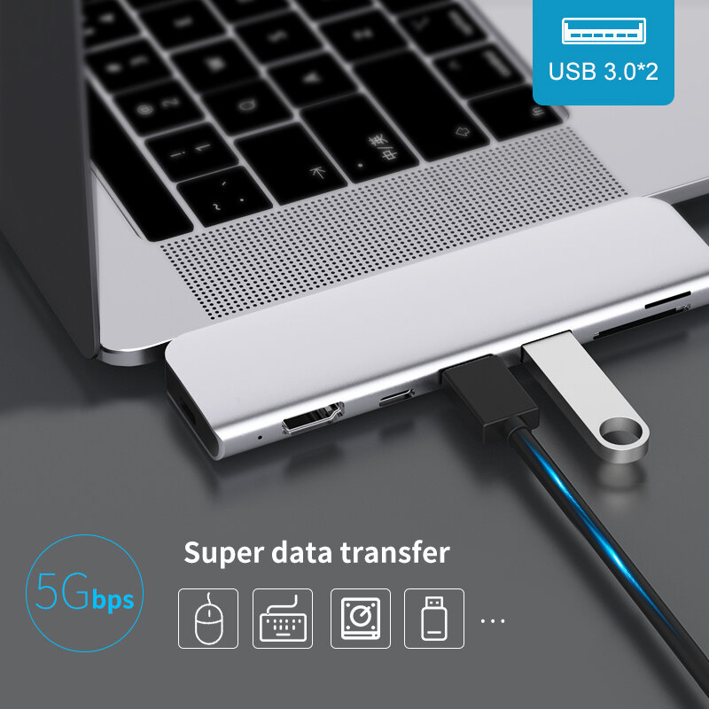 USB 3.1 Tipo-C Hub All'adattatore di HDMI 4K Thunderbolt 3 USB C Hub con Hub 3.0 TF reader SD Slot PD per MacBook Pro/Air 2018 - 2020