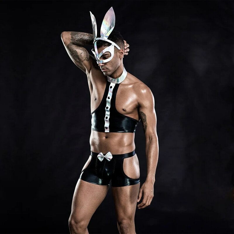 Masculino role play sexy coelho uniforme traje conjunto cosplay gay bar dança traje roupa