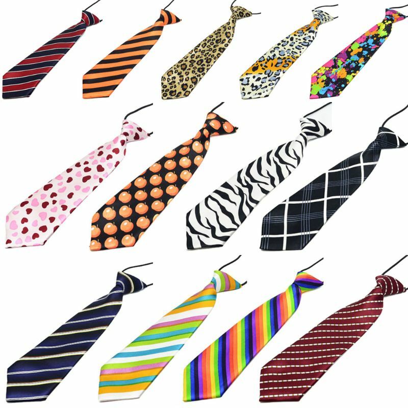 Pre-Tied Elastic Necktie Rainbow Stripes Leopard Apple Print Boys Kids Imitation Silk Ties Stage Performance Party Costume