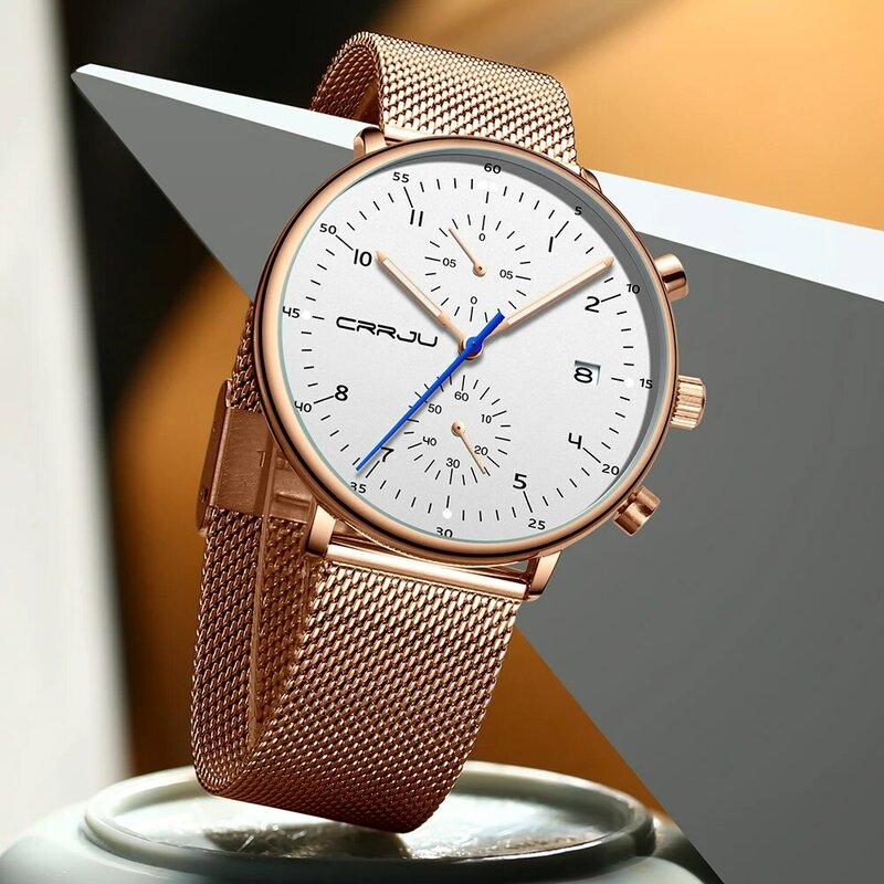 CRRJU 패션 남성 시계 톱 브랜드 로즈 방수 시계 슬림 날짜 간단한 캐주얼 쿼츠 시계 남자 스포츠 시계