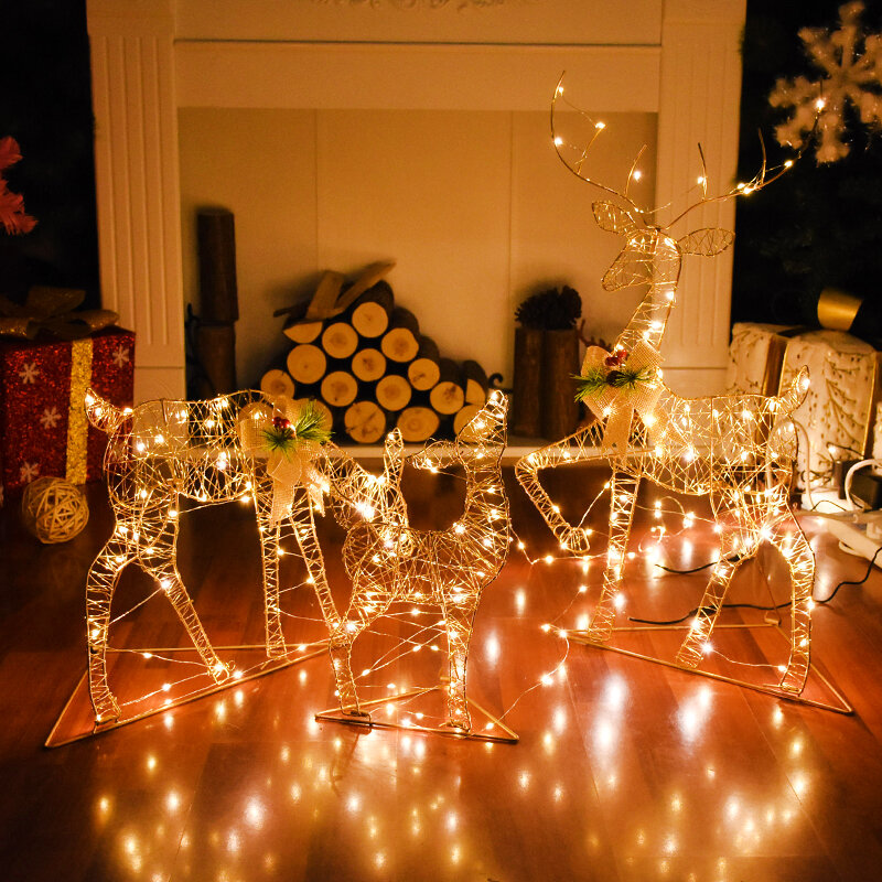 Melhor decoração de natal bonito pequeno veado com luzes de natal e ano novo casa de campo atmosfera decorações de natal casa
