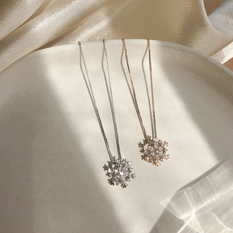 Elegant 925 Sterling Silver Luxury Zircon Necklace Box Chain Pendant Design Fine Jewelry For Women Wedding Gift NK035