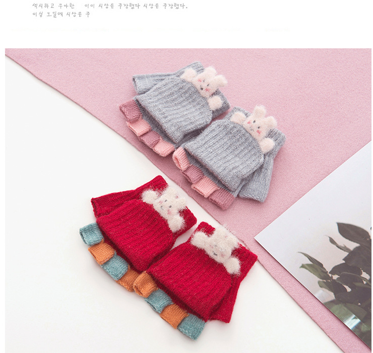 Children's Gloves Winter boy's thickened warm gloves girl's lovely cartoon outdoor baby hang neck 1-3 years old