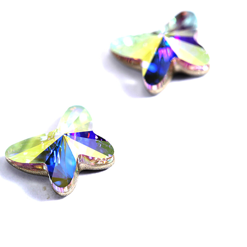 Crystal Butterfly Nail Strass, várias cores Glitter, strass de vidro decorativo 3D, acessórios de beleza, manicure para Nail Art, 5mm