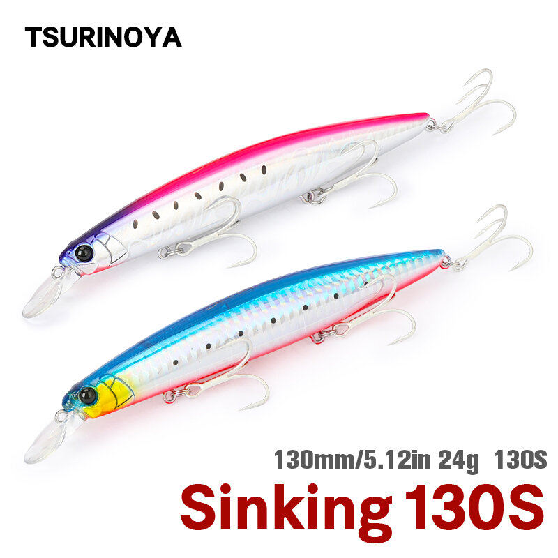 TSURINOYA-Sinking Minnow Fishing Lure, Fundição Longa, Linguado de robalo, Pesca Marítima Artificial, Iscas Duras, 130S, 130mm, 24g