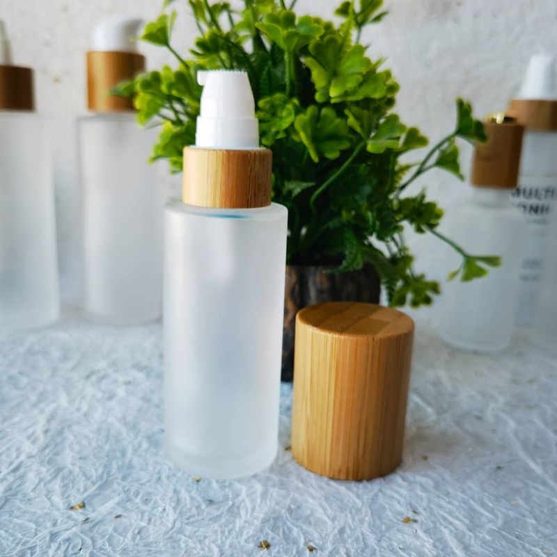 Wholesale Frosted Clear Glass Hair Oil Bottle Lotion Pump Serum Travel Storage Dropper Container Skin Care Packaging Bamboo Lid