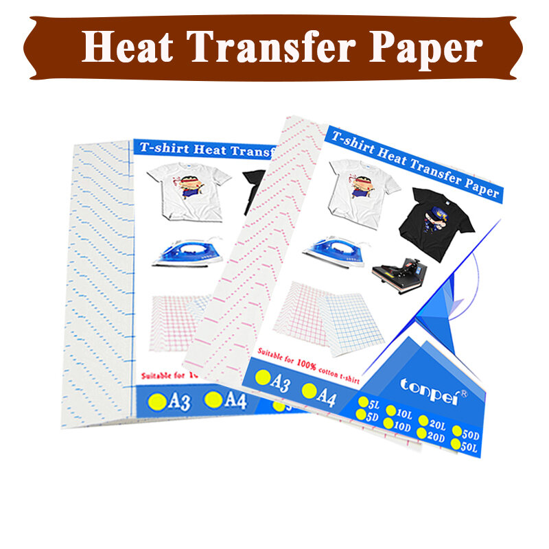 Heat Transfer Paper For 100% Cotton T-shirt Clothes By Inkjet Printer A4 5 Sheets Light or Dark