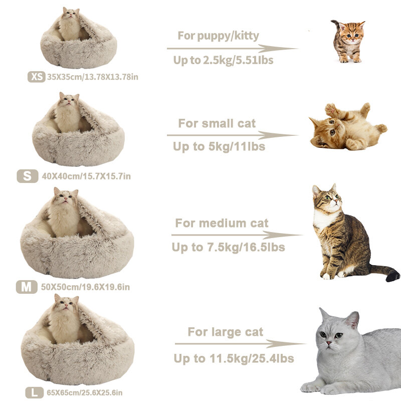 HOOPET-새로운 스타일 애완견 고양이 침대 라운드 플러시 고양이 따뜻한 침대, 고양이 둥지용 작은 개를 위한 부드러운 긴 플러시 침대, 2 인 1 고양이 침대