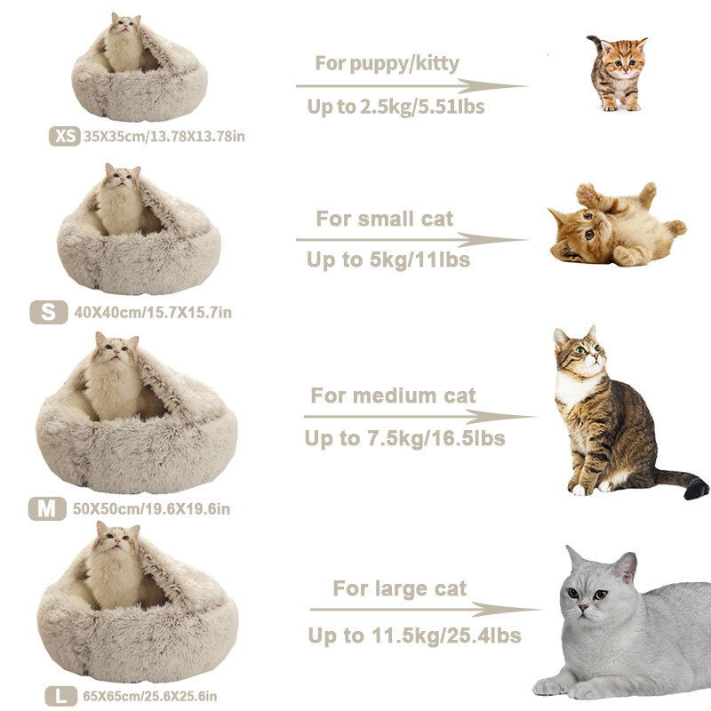 HOOPET New Style Pet Dog Cat Bed Round Plush Cat Warm Bed House Soft Long Plush Bed For Small Dogs For Cats Nest 2 In 1 Cat Bed