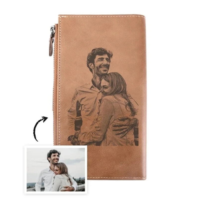 Custom หนัง Multi-Card ซิป Buckle กระเป๋าสตางค์ Retro กระเป๋าสตางค์ผู้ชาย DIY Custom รูปภาพของขวัญแกะสลักกระเป๋าสตางค์สำหรับชาย
