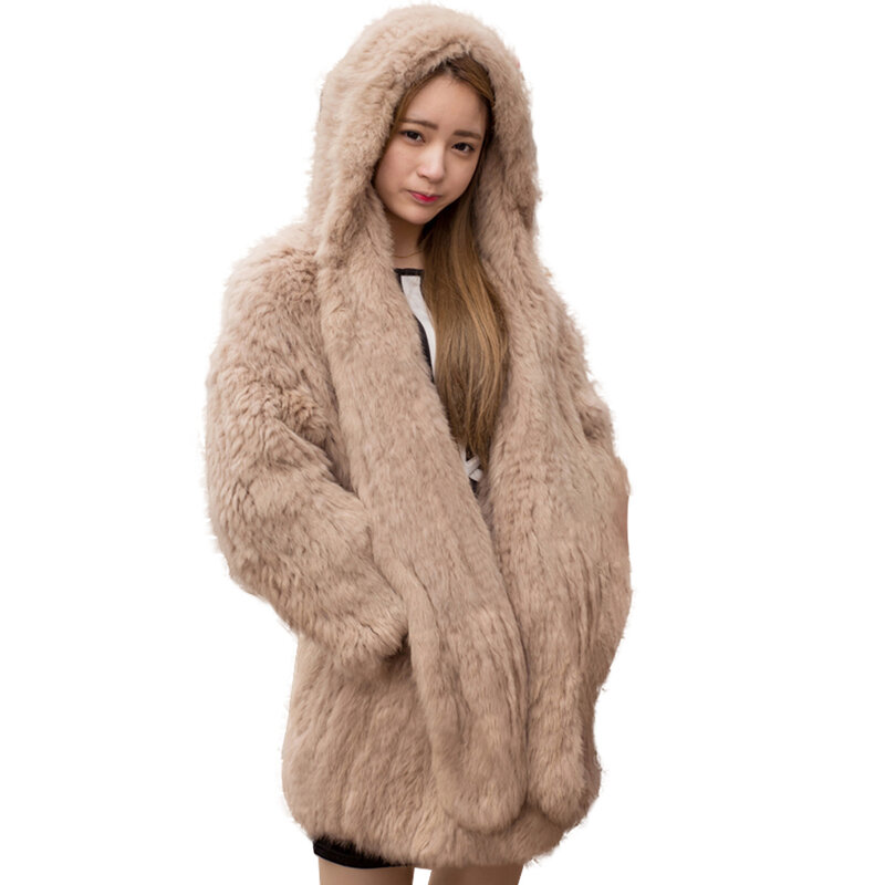 Зимнее женское пальто с капюшоном из натурального кроличьего меха, широкий свитер накидка, меховое пальто, меховые куртки с капюшоном