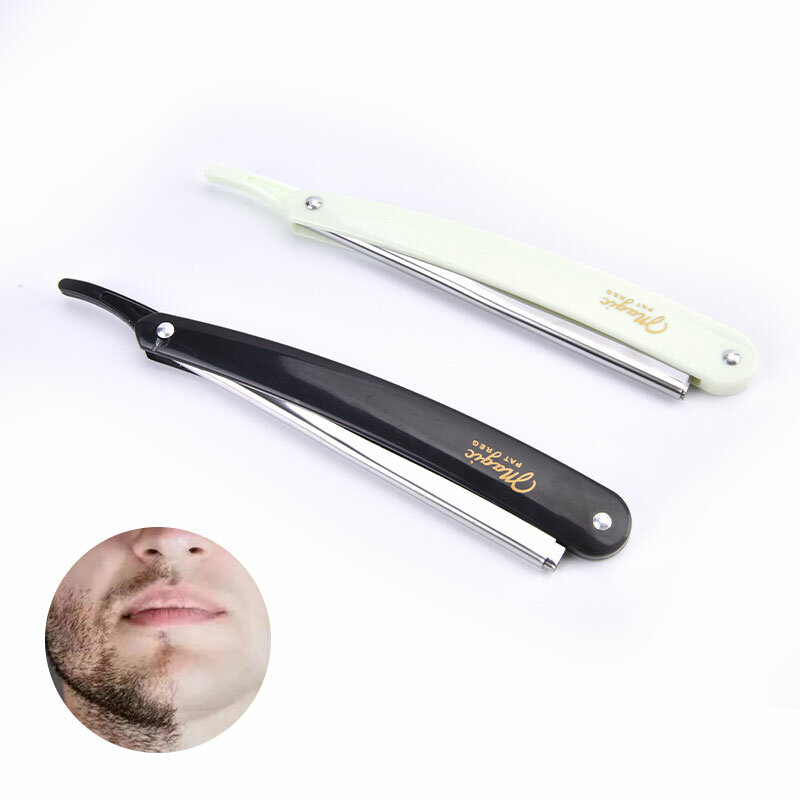 2 cores profissional manual de barbear barbear dobrável cortador barba borda reta aço inoxidável afiada barbeiro navalha com lâmina