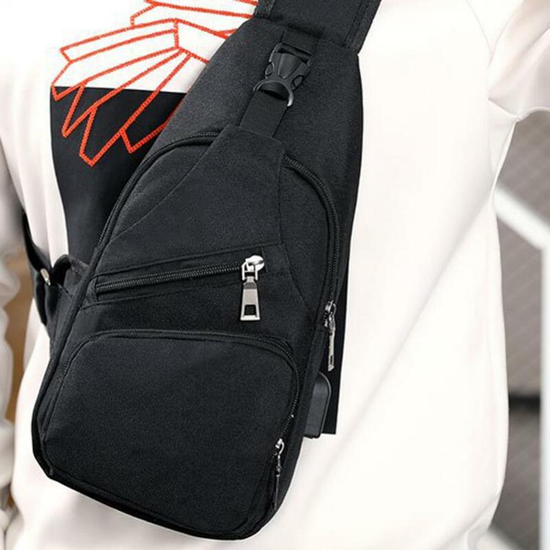 Casual Men Outdoor Crossbody Shoulder Chest Pouch Sling Bag with USB Charge Port
