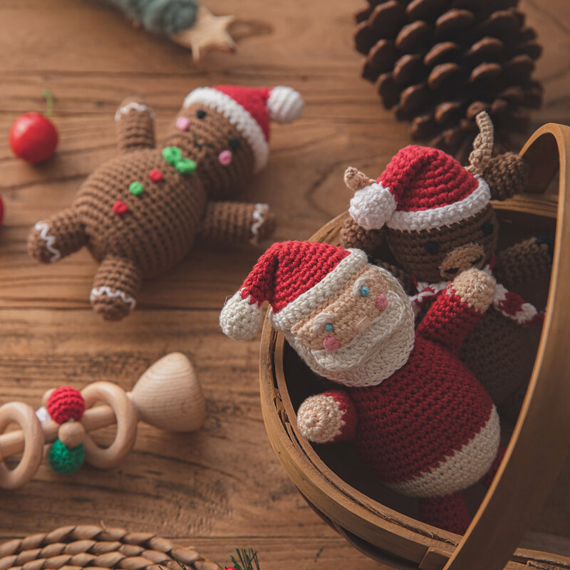 1Pc ของเล่นเด็กสัตว์โครเชต์เด็ก Rattle ของเล่น Santa Claus ทารกแรกเกิดคริสต์มาสของขวัญสัตว์สไตล์ Bell rattle